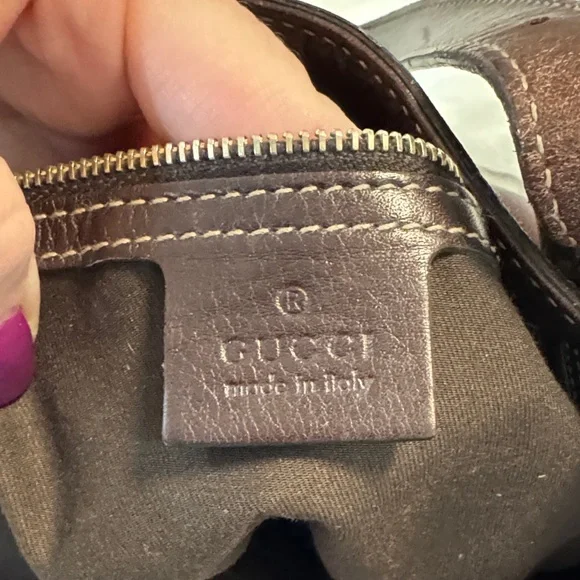 Gucci Dark Brown Web Britt Leather Shoulder Bag with Gold and Red Details - Picture 6 of 11